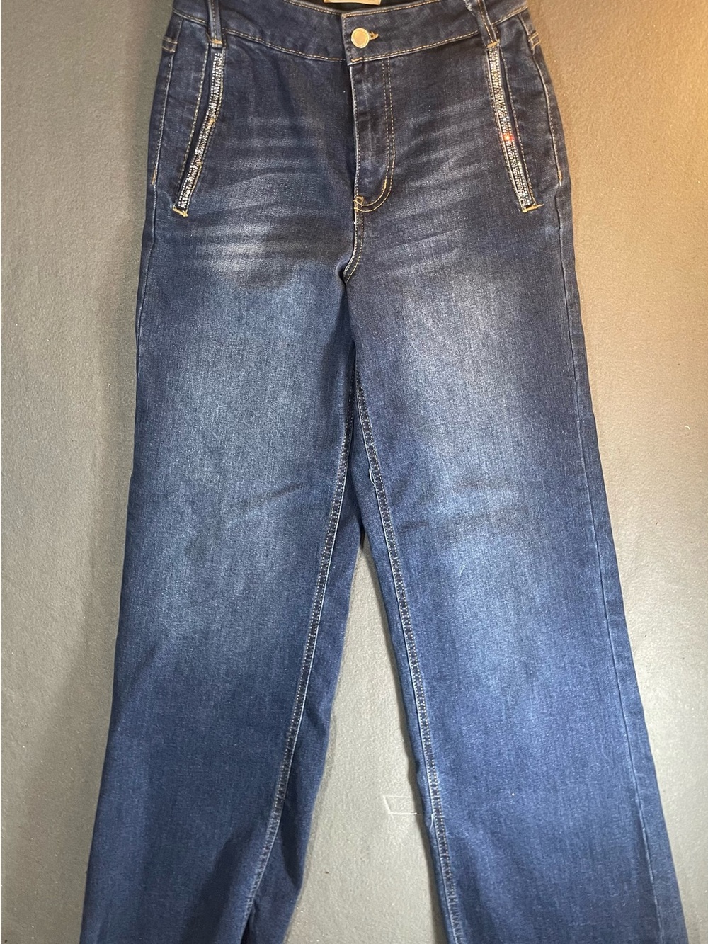 Oat New York High Rise Wide Leg Rhinestone Jeans